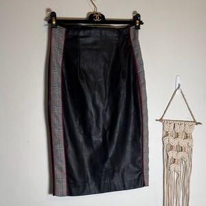 EUC Zara Black Faux Leather Skirt with Plaid Accents Small